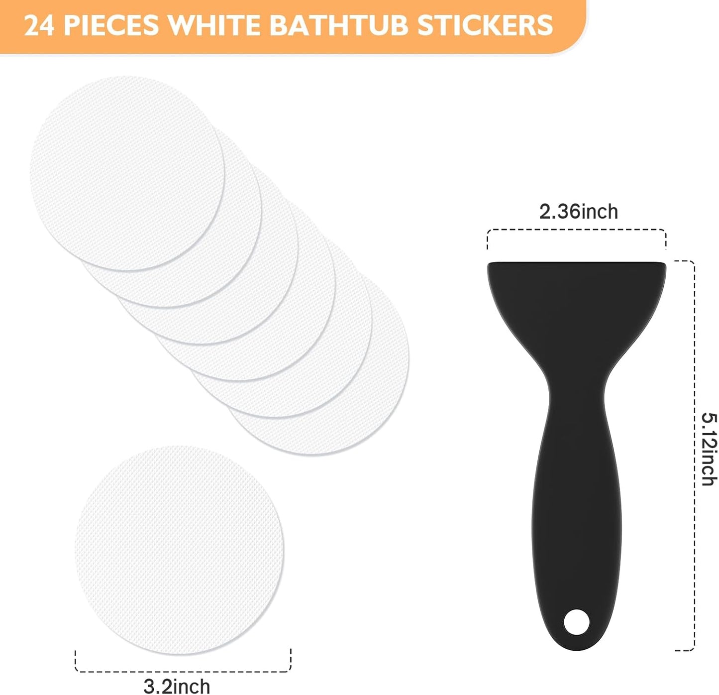 Non Slip Bathtub Stickers, 24 PCS Shower Stickers for Safety Bathroom Tubs, Bathtub Non Slip Stickers and Adhesive Decals Scraper for Bath Tub, Shower Floor, Stairs, Ladders(Round Shape, White)