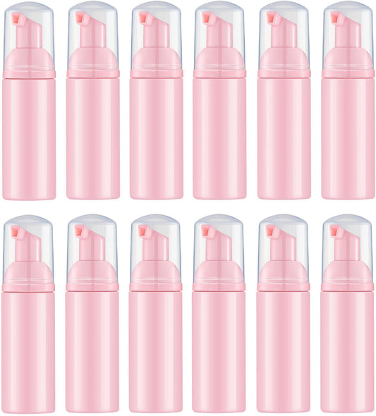 Lil Ray 2 Oz Empty Pink Foam Pump Bottle, Travel Foamer Soap Dispenser for Lash Shampoo, Hand Soap, Foaming Cleaner(Pink Pump, 12 PCS)