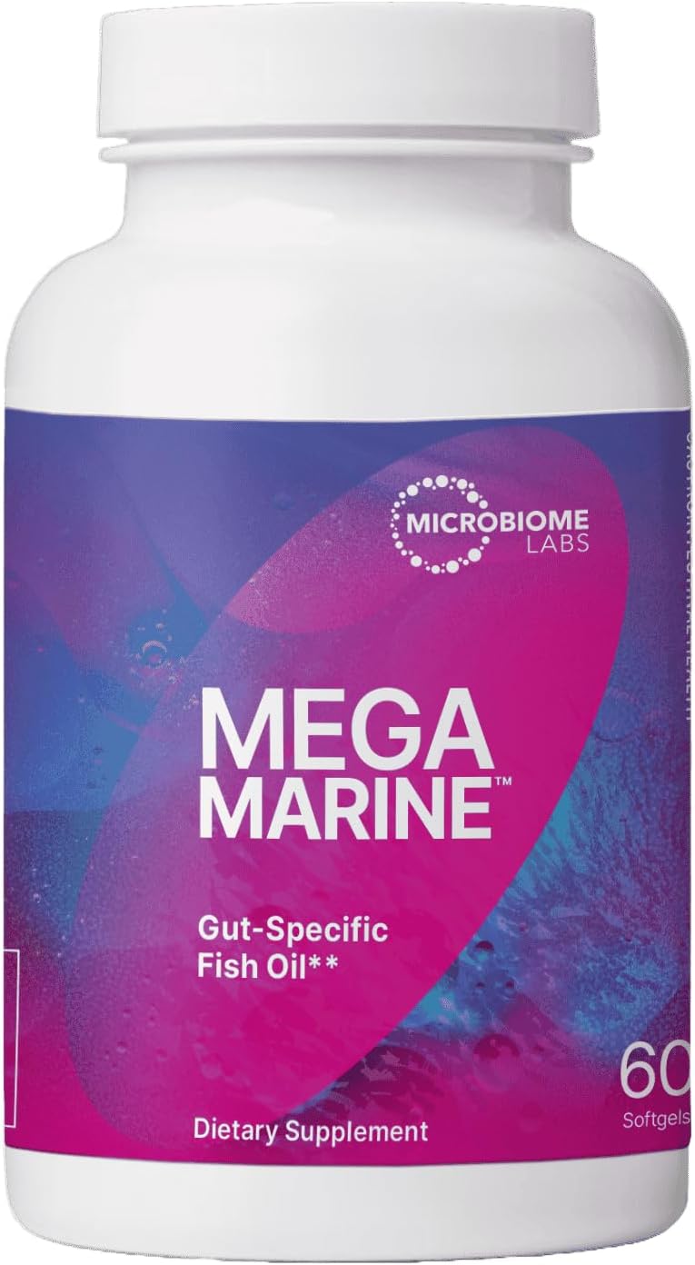 Microbiome Labs MegaMarine Omega 3 Fish Oil Supplements - Gut-Specific EPA DHA Omega 3 Supplement with DPA for Gut Health - Support Immune & Gut Barrier Function (60 Softgels)