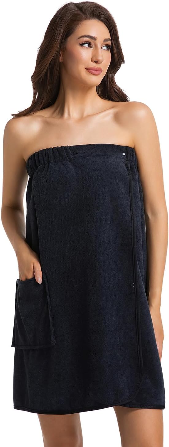 Womens Towel Wrap Bath Robe Lightweight Spa Body Wrap Shower Adjustable Snap Closure