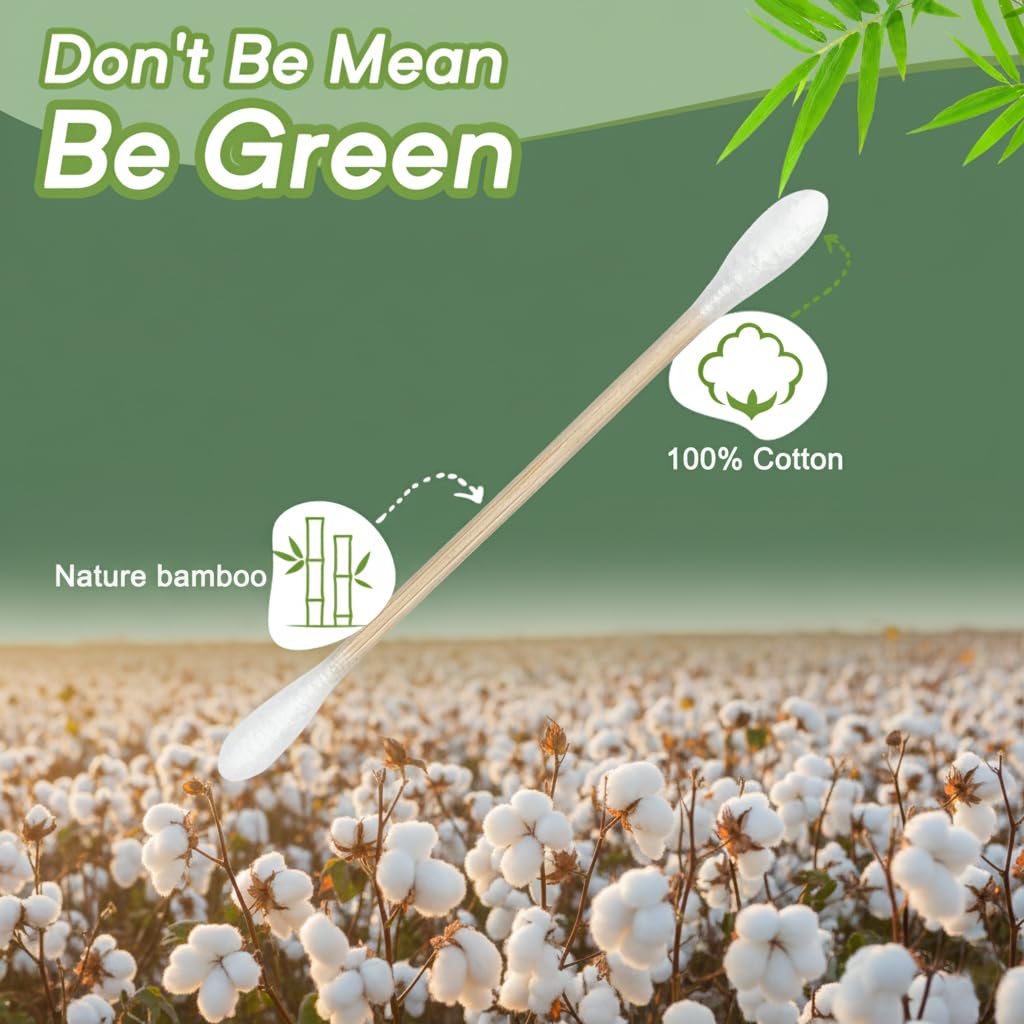 Bamboo Cotton Swabs - Sturdy Bamboo Core, Soft Cotton Tips - Disposable Swabs for Beauty, Makeup, Beauty, Skincare and Personal Care - Eco-Conscious Packaging (500 ct)