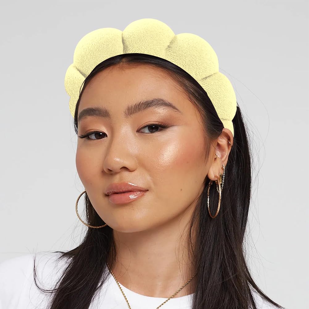 Spa Headbands for Face Washing & Makeup Removal - Terry Cloth Puffy Headbands for Mask Skin Treatment