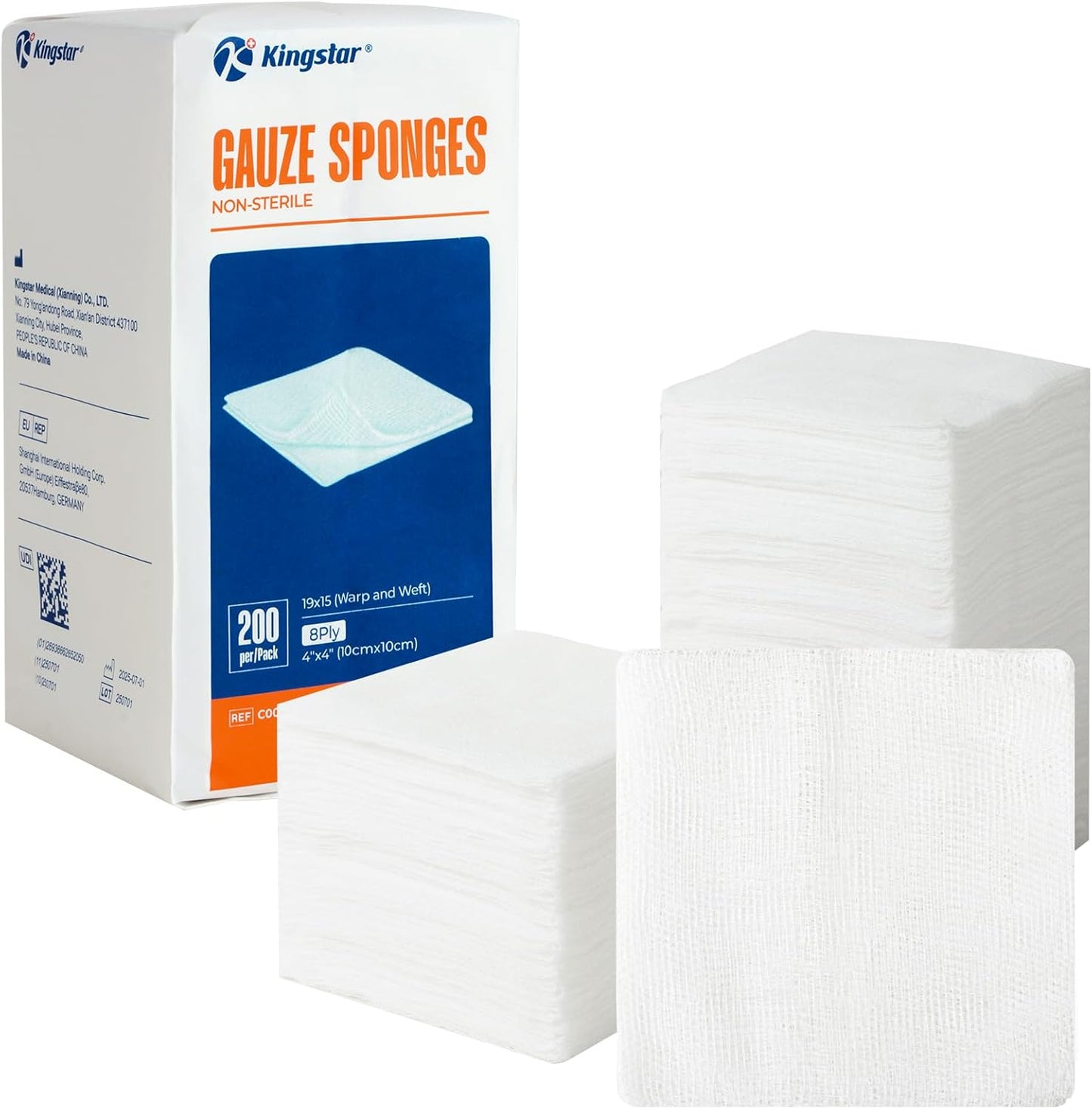 200 Pack 4x4 Inch Gauze Sponges 8-Ply, 100% Cotton Large Gauze Pads for Wound Care, Highly Absorbent Bulk Hospital-Grade First Aid & Surgical Dressing