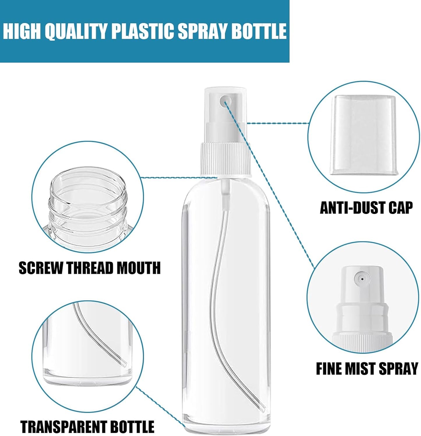 50PCS 4oz/120ml Small Spray Bottle, Clear Fine Mist Spray Bottle Mini Empty Hair Spray Bottle, Plastic Refillable Cosmetic Containers for Plants, Cleaning, Misting & Skin Care