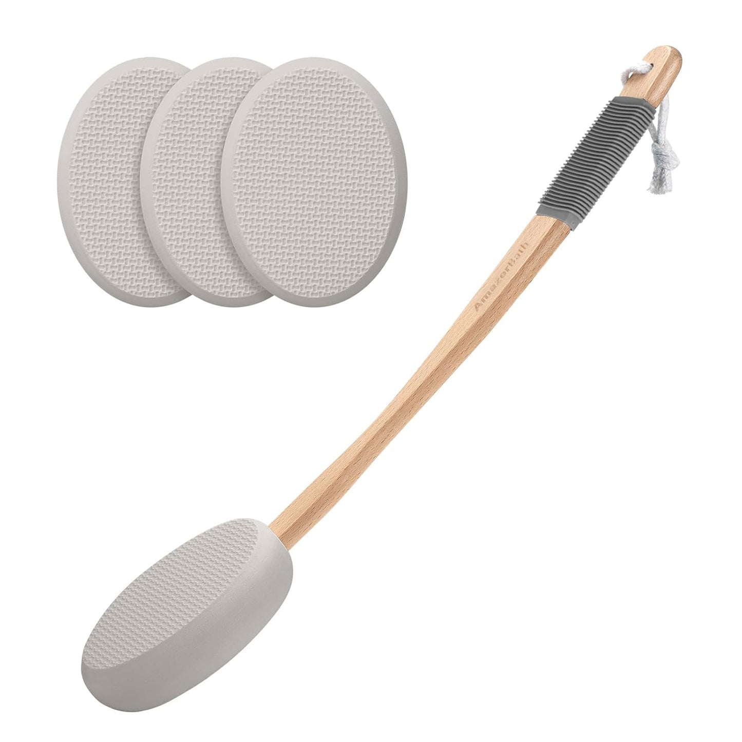 AmazerBath Lotion Applicator for Back, Feet, 4 Replaceable Pads with Long Handle, Back Sunscreen Applicator for Elderly, Women, Apply Cream Medicine Skin Cream Moisturizer Sunscreen Tanner, Gray