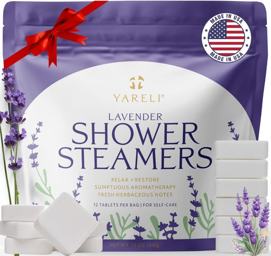 Yareli Shower Steamers Aromatherapy, 12 Pack, for Women and Men - Sinus Relief and Self Care Birthday and Relaxation Spa Gift - Lavender