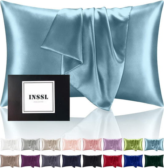 INSSL Silk Pillowcase for Women, Mulberry Silk Pillowcase for Hair and Skin and Stay Comfortable and Breathable During Sleep Silk Pillow Cases (Blue Gray,Standard)