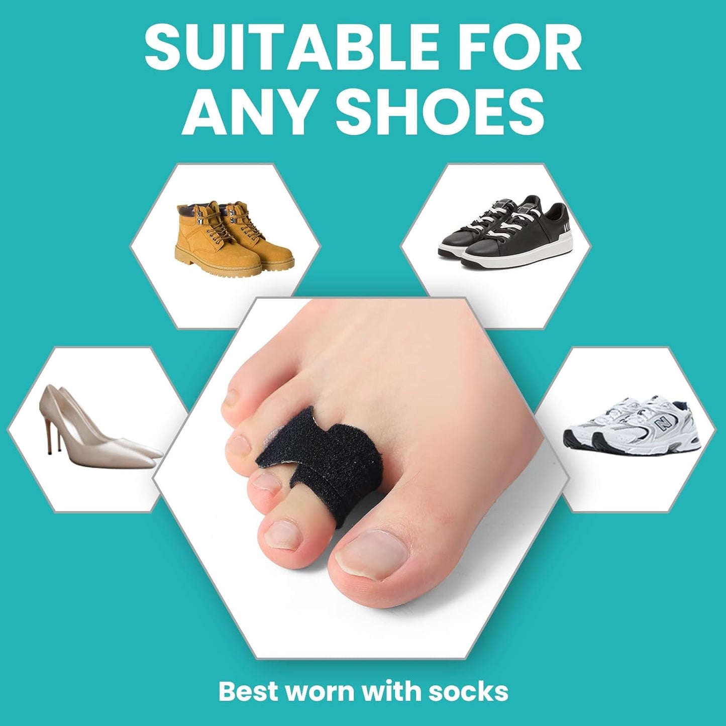 10 Pack Hammer Toe Corrector Toe Splint for Broken Toes,Brace Orthopedic Separator, Cushioned Bandages, Heal Wrap Toe Straighteners for Crooked Toes (Black+10S）