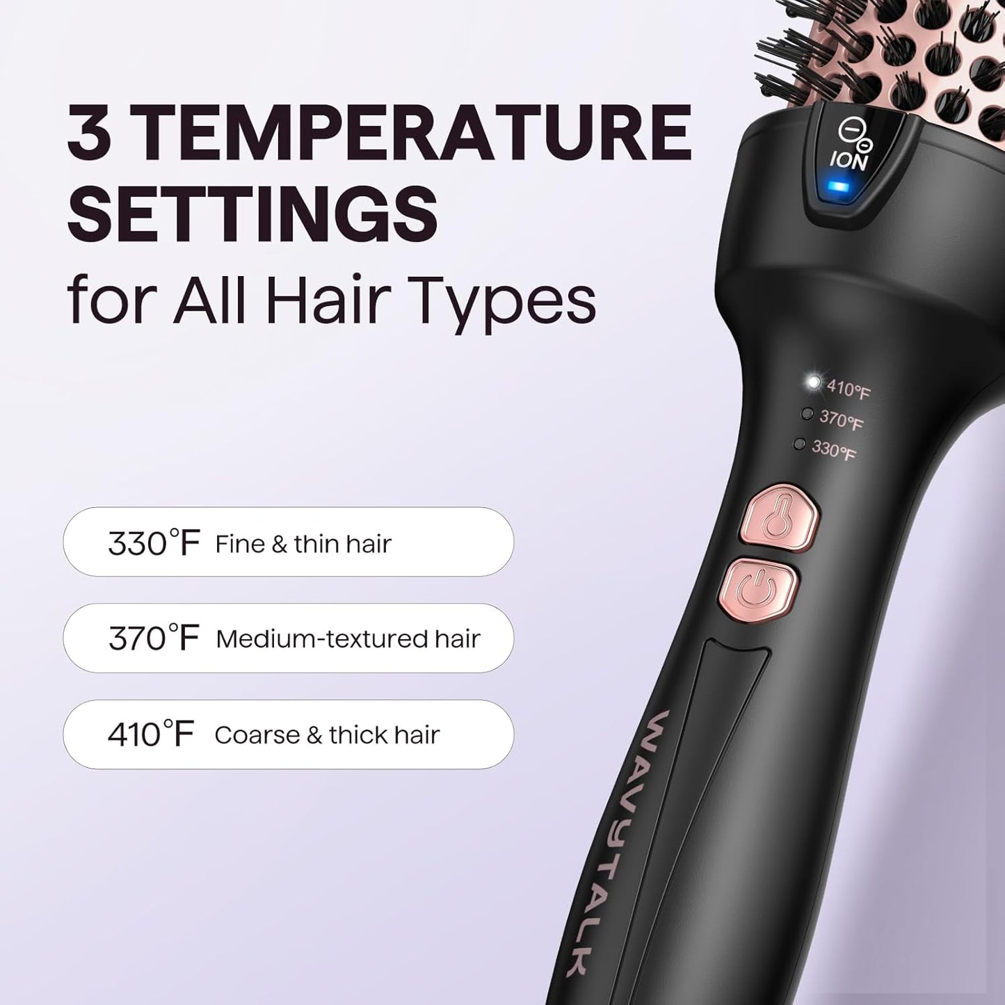 Wavytalk Updated Version Thermal Brush for Blowout Look, Blowout Express 1.5 Inch Ionic Thermal Round Brush Makes Hair Smoother Get Natural Curls, Dual Voltage, Easy to Use