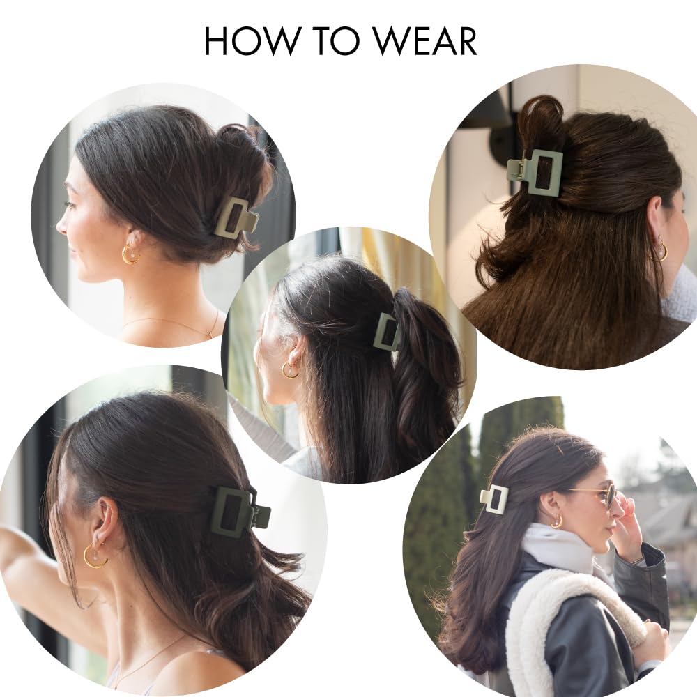FRAMAR Medium Claw Clip – Hair Claw for Women, Small Claw Clips for Thin Hair, Green Hair Clip 4 Pack