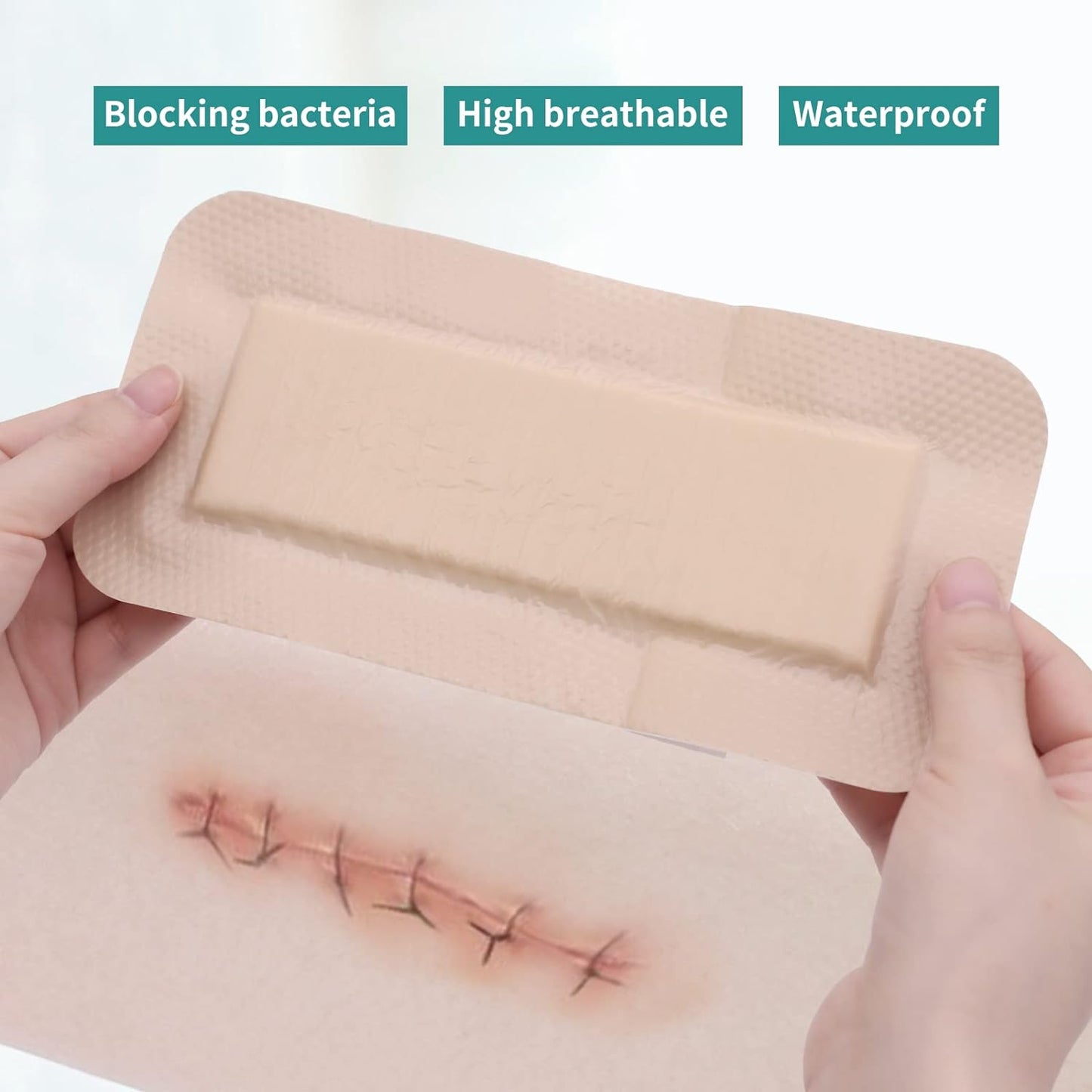 Dimora Silicone Foam Dressing with Border Adhesive 4"x8" Waterproof Wound Dressing Bandage for Wound Care 5 Pack