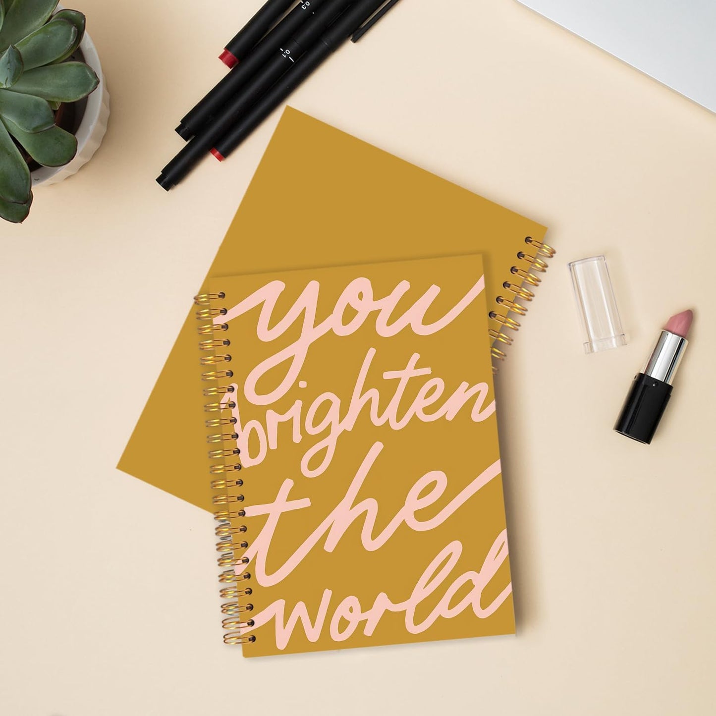 Inspirational Spiral Journal Notebook 5.5x8.3in, You Brighten the World,Positive Gifts for Women, Affirmation Journal for Women, Motivational Hardcover Notebook