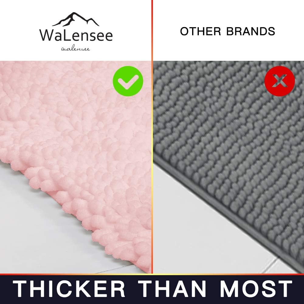 Walensee Bathroom Rug Non Slip Bath Mat (36x24 Inch Blush) Water Absorbent Super Soft Shaggy Chenille Machine Washable Dry Extra Thick Perfect Absorbant Best Large Plush Carpet for Shower Floor