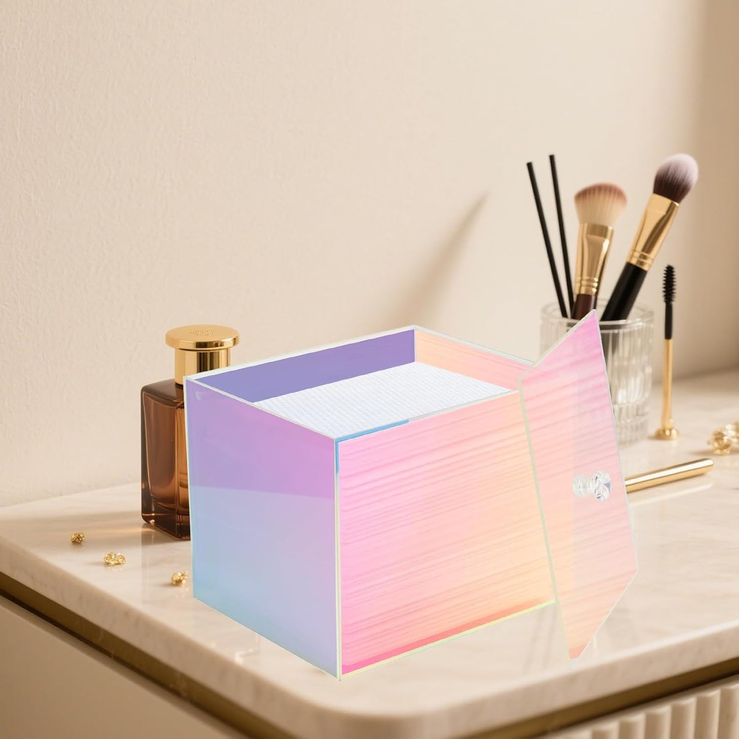 Face Towel Box, Acrylic Facial Disposable Towelettes Holder Container for XL Face Towels and Protects from Dust, Rainbow