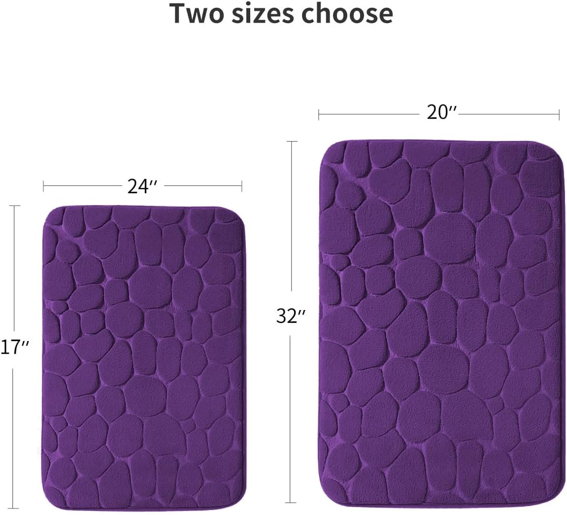 YIHOUSE Memory Foam Bath Mat Cobblestone Bathroom Rugs Super Water Absorbent Bath Mats for Bathroom Machine Washable Bath Rugs(17 x 24,Eggplant)