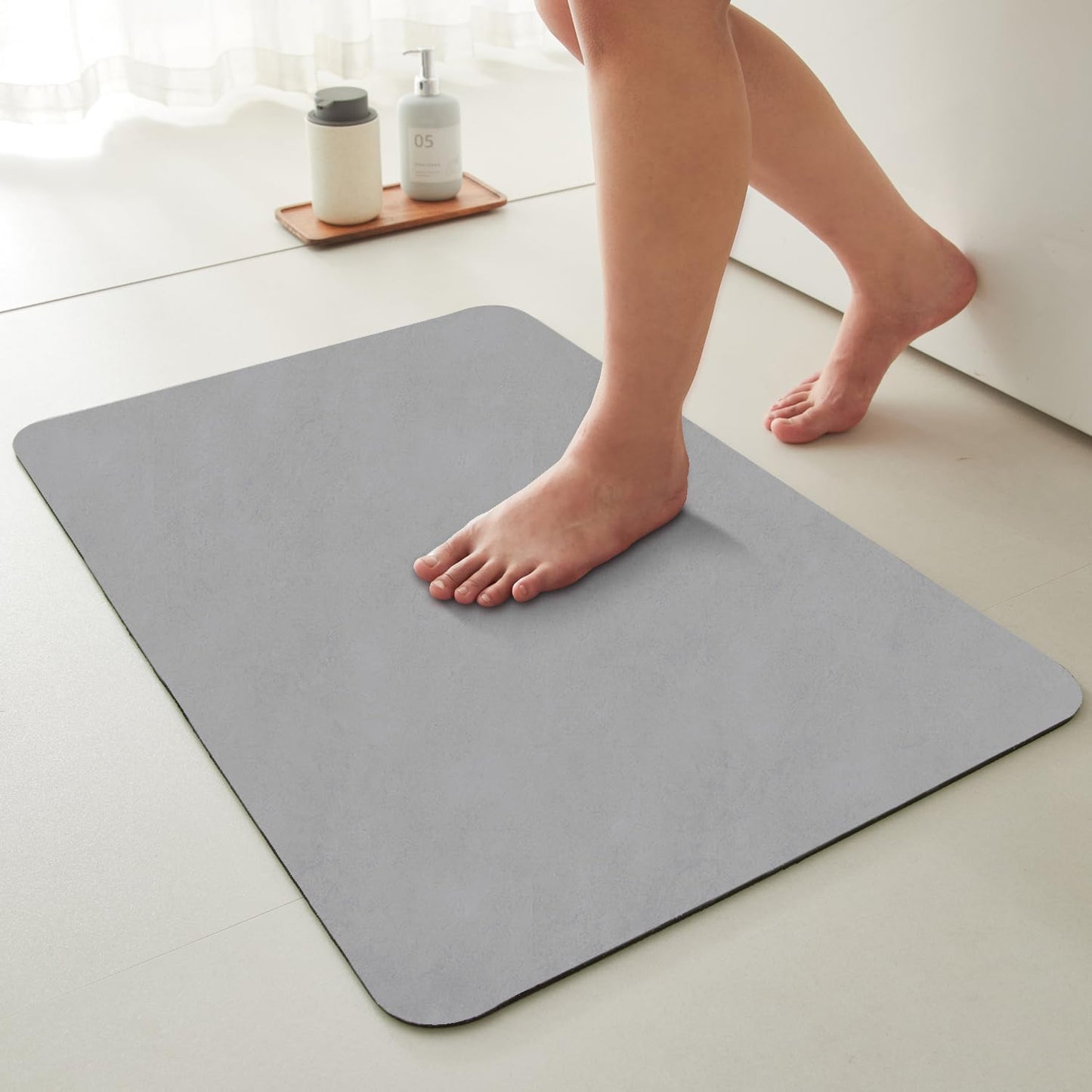 Bathroom Mat Quick Dry, Bathroom Rugs Non Slip Washable Thin Absorbent Bath Mat Fits Under Door Bathroom Floor Mat Perfect for Bath, Shower, or Sink 24"x48" Light Grey