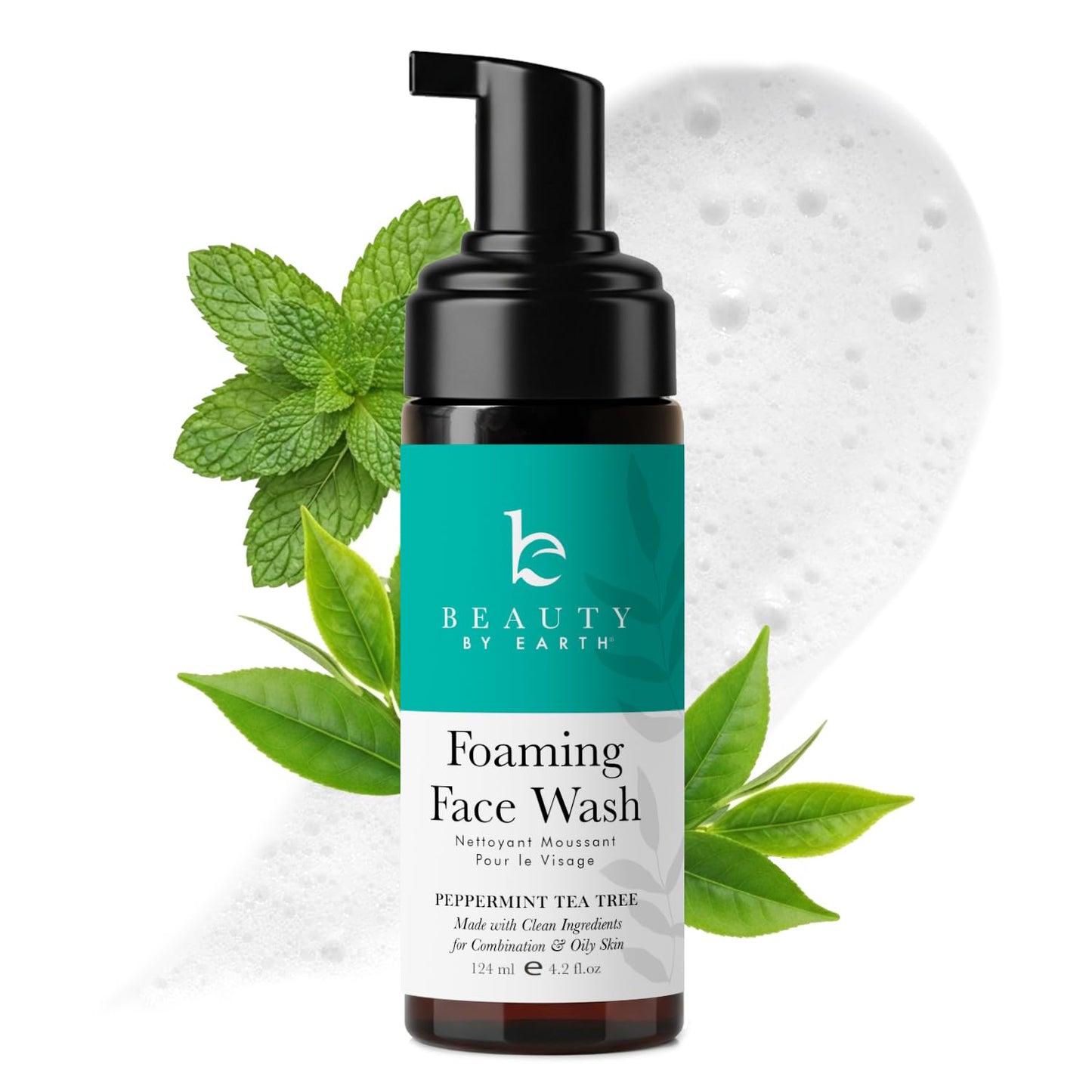 Beauty by Earth Foaming Face Wash Cleanser – Natural & Organic Ingredients, Vegan Facial Wash, Gentle Daily Cleanser for Sensitive, Oily & Acne Prone Skin, Made in USA