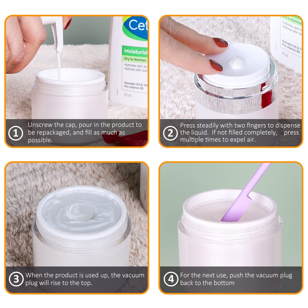 Airless Pump Jar, 1 oz Airless Pump Bottles, Travel Lotion Container – Vacuum Dispenser for Cream – Leak-Proof TSA-Friendly Design Keeps Cream Fresh – Multi-Purpose for Lotion, Sunscreen (2 Pack)