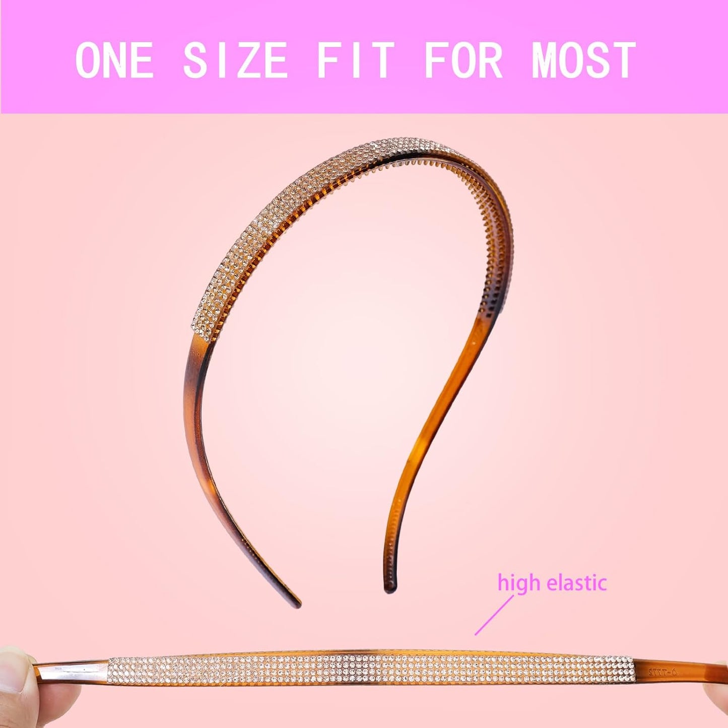 Glasses Headbands for Women Girls Sparkle Rhinestone Headband for Eyewear Fashion Non Slip Plastic Hair Hoop with Short Teeth Bling Hair Accessories with 4PCS