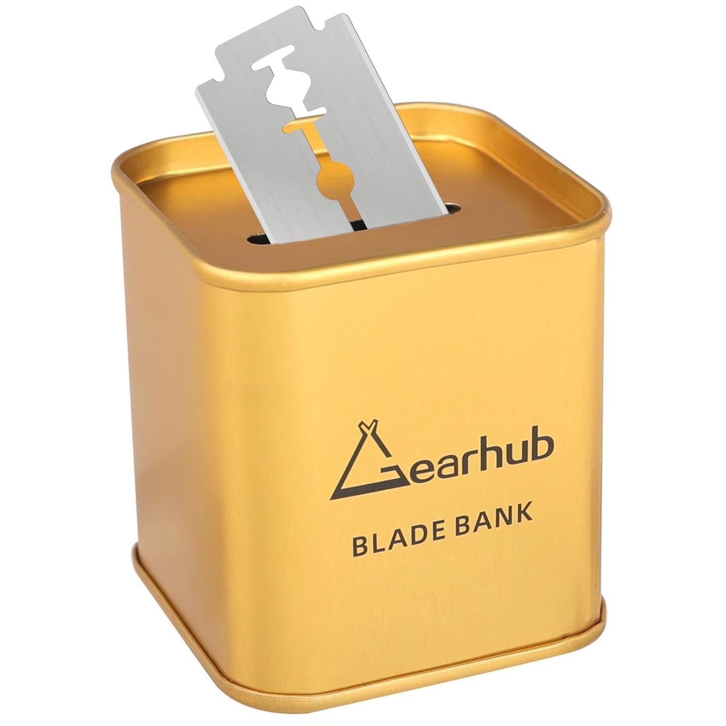 Gearhub Blade Bank Safely Store Used Safety Razor Blades Large Capacity Disposal for Barber Shops & Personal Use Sealed Design Holds 300+ Blades Matte Gold