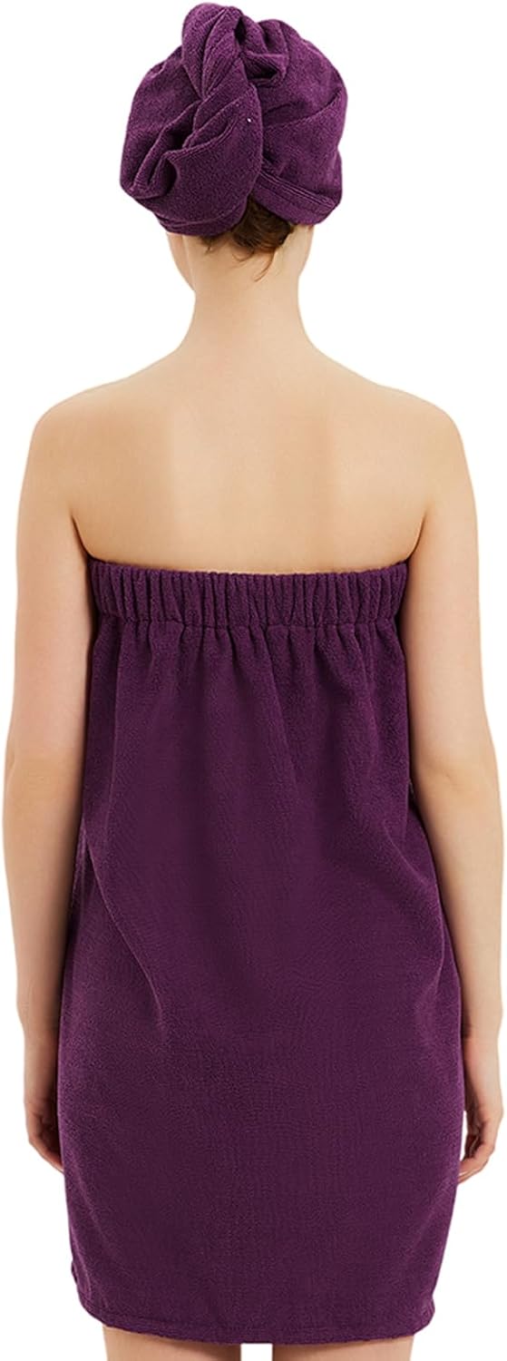 Womens Bath Body Wrap & Hair Towel Shower Spa Wrap Robe Adjustable Closure Bathrobe