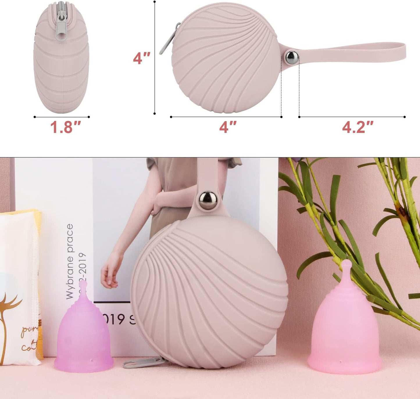 Desing Wish Menstrual Cups Case Storage Bag Travel Period Cup Carrying Pouch Washable Leak-proof Silicone Bag for Menstrual Cup, Tampons, Keys and Other Small Items (Pink)