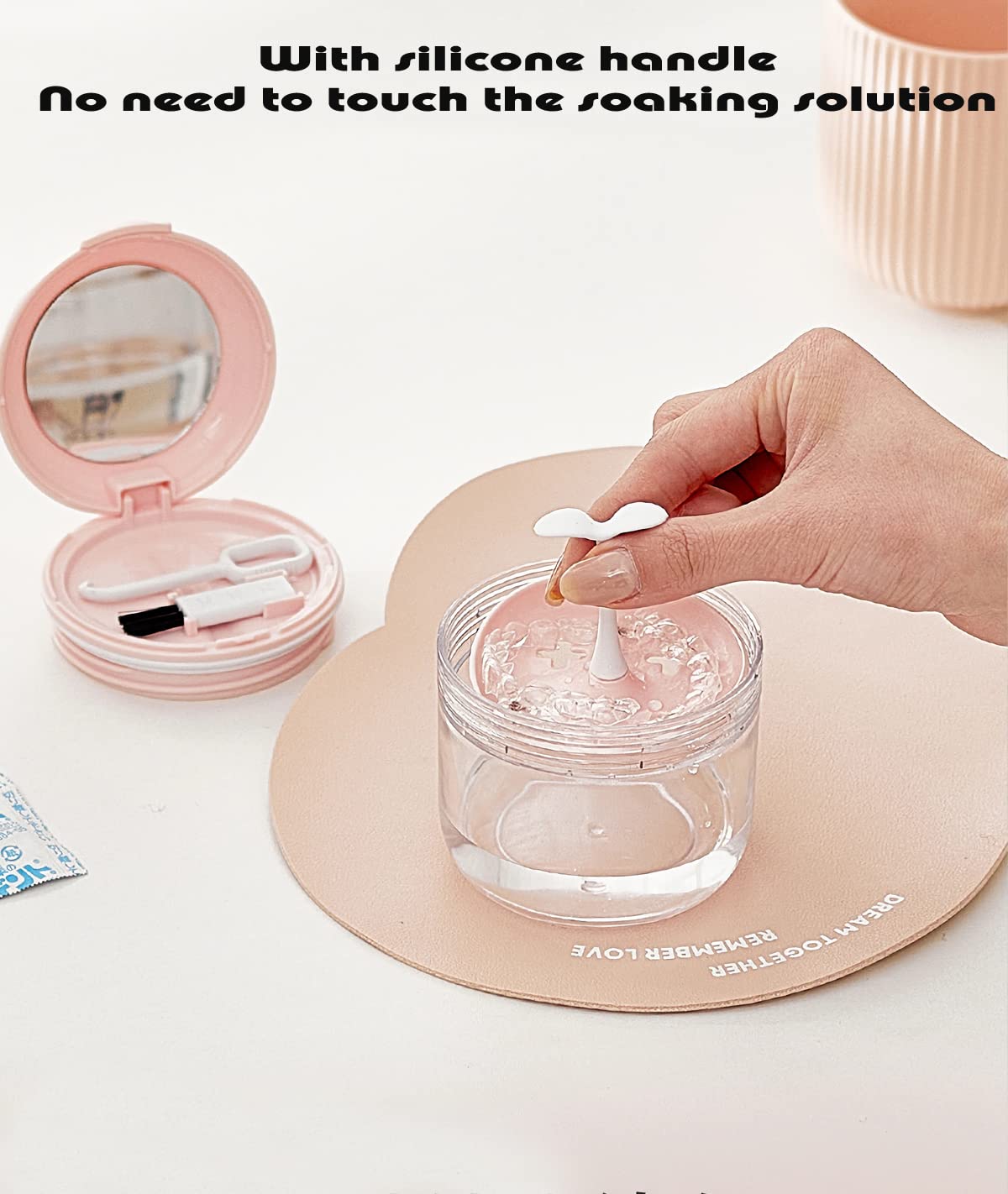 MURRI&MURRDI Retainer Mouth Guard Soak Container Box, Denture Bath Case with Strainer Basket, Braces Cleaner Cup, Travel Storage Holder for Dentures, Retainers & Aligners (Pink)