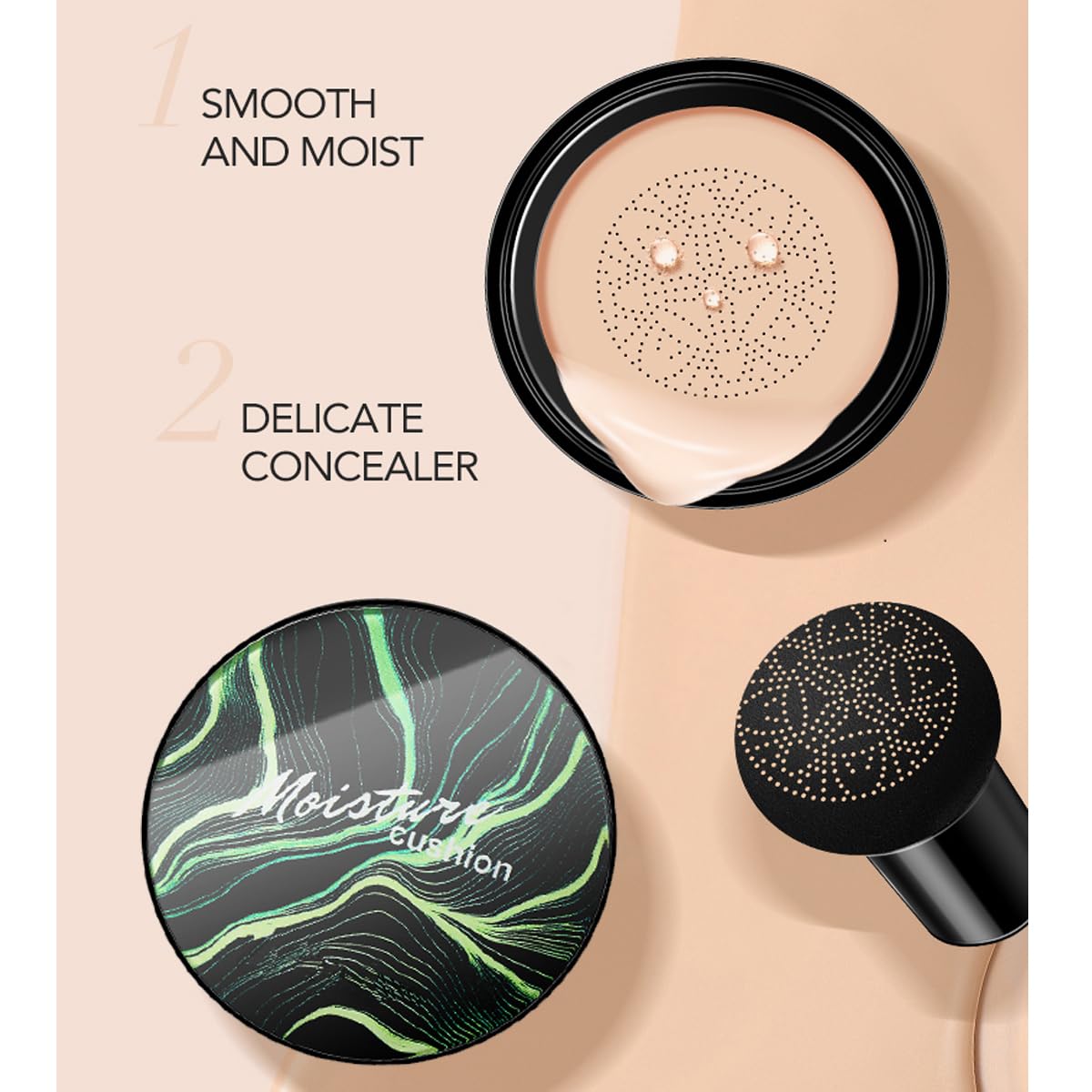 Air Cushion CC Cream Mushroom Head Foundation,BB Cream Makeup Foundation,Moisturizing Concealer,Long Lasting Full Coverage Waterproof,Even Skin Tone for All Skin Types (6# Dark Bronze, 20g)