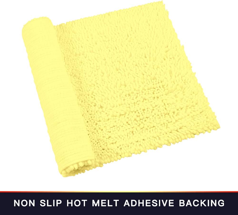 Walensee Bathroom Rug Non Slip Bath Mat (24x17 Inch Yellow) Water Absorbent Super Soft Shaggy Chenille Machine Washable Dry Extra Thick Perfect Absorbant Best Small Plush Carpet for Shower Floor