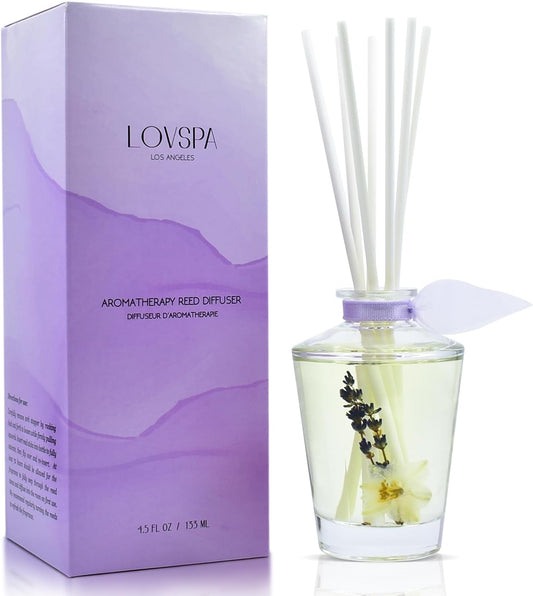 LOVSPA Reed Diffuser Set, Sleep Lavender Vanilla Scented Oil Diffuser with Sticks, Home Fragrance Accessories for Bathroom Shelf Decor, Aroma Diffusers for Home or Office Desk, USA Made