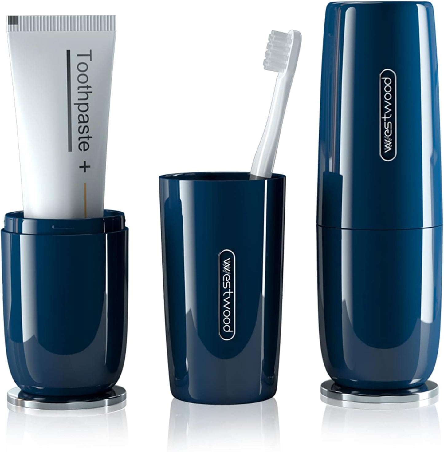 Luxury Blue Plastic Travel Toothbrush Holder Case with Cover, Portable Travel Toothbrush Cup, Storage Container for School Camping Business Trip Bathroom