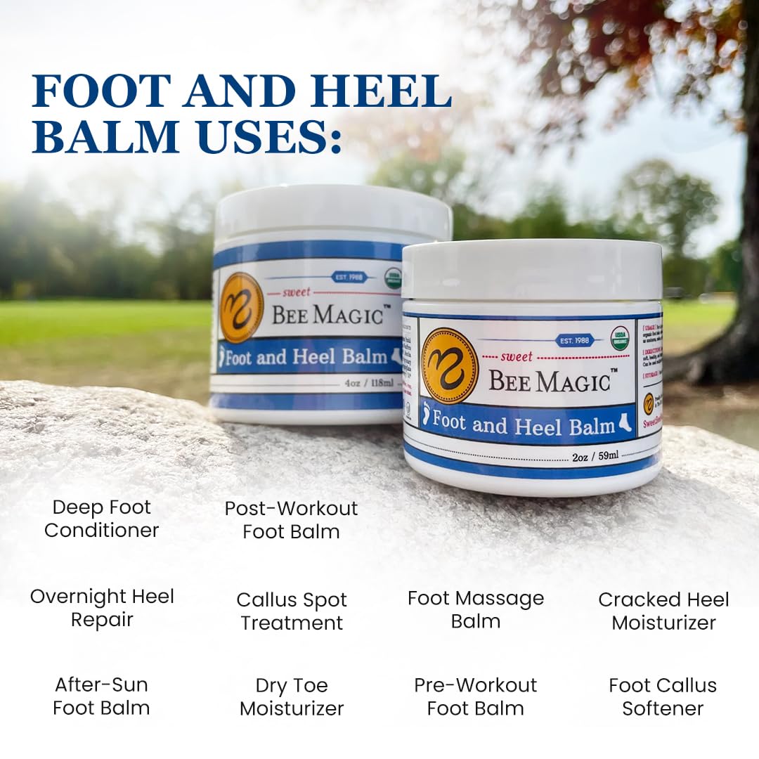 Sweet Bee Naturals Organic Foot and Heel Balm – All Natural Moisturizing for Dry, Cracked Feet, Heel Care & Callus Treatment – Repair & Soften Rough Skin – Made in USA – 4 OZ Jar