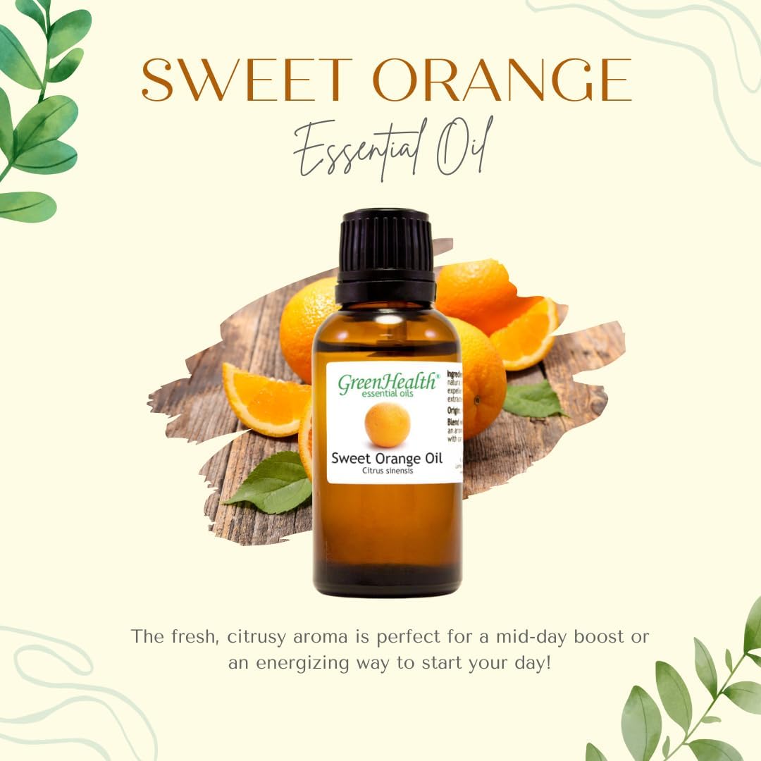 GreenHealth - Sweet Orange Essential Oil - 16 fl oz - Aluminum Bottle - 100% Essential Oil, Uncut