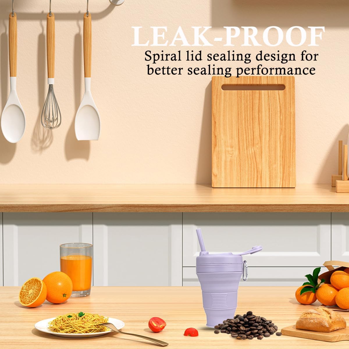 Silicone Coffee Cup with Straw lid Collapsible Cups for Traveling 20oz Lightweight Folding Water Mug for Picnic Hicking Camping Climbing