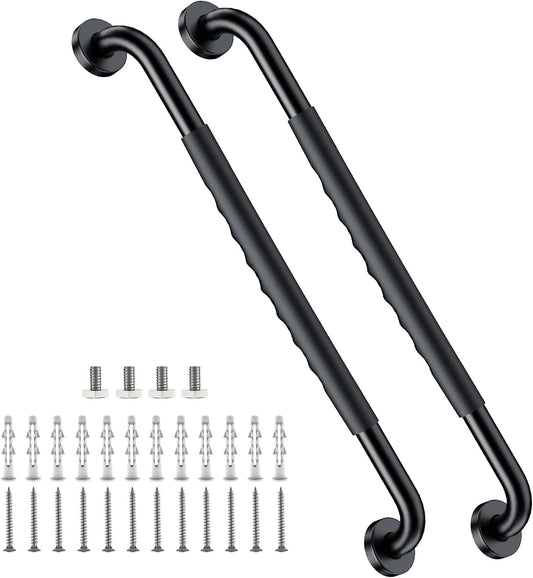 2 Pack 24 Inch Black Shower Grab Bar w/Anti Slip Rubber Grip,ZUEXT Stainless Steel Bath Grab Bar,Bathroom Balance Bar,Wall Mount Safety Handrail Support,Handicap Injury Elderly Senior Assist Handle