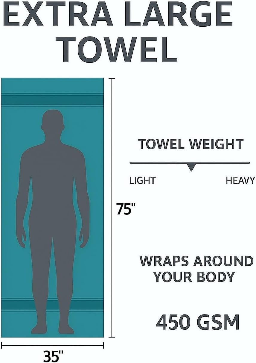 HERCULEAN Oversized Bath Sheet 35 x 75 Pack of 2 | 450 GSM Quick Dry and Highly Absorbent | 100% Cotton Terry Towels for Bathroom - Perfect for Shower - Pool and Spa - Luxury Soft Towels - Black