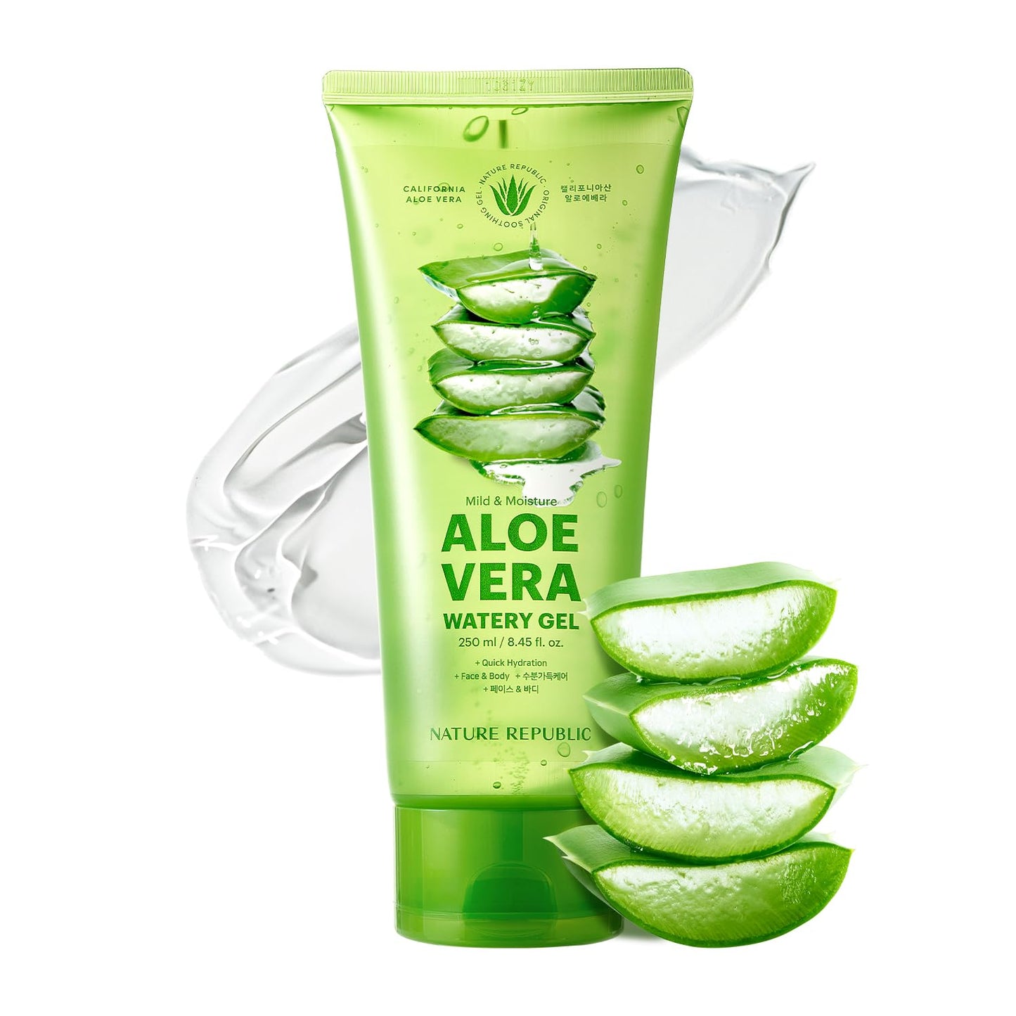 Nature Republic MILD & MOISTURE ALOE VERA WATERY GEL (TUBE) Quick Hydration & fast absorbing non-sticky texture, aftersun cooling pack, Moisturizing Face Skin & Hair,korean skin care All Skin Types