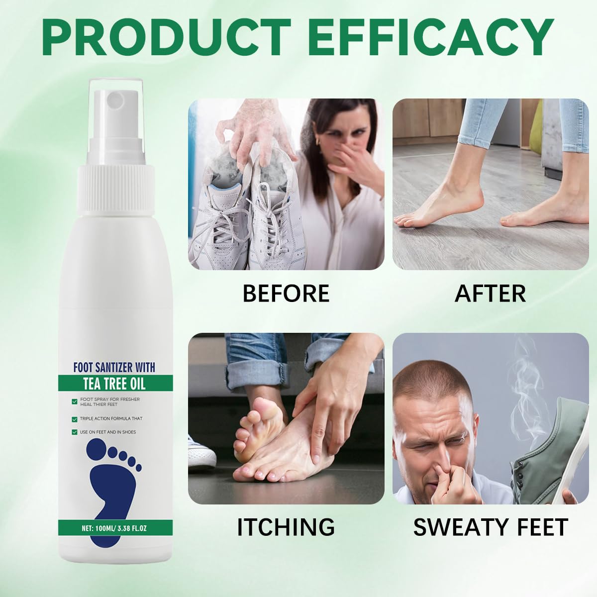 2pcs Foot Spray with Tea Tree Oil, Tea Tree Oil Feet Spray, Foot & Shoe Freshness, Clear Foot Sanitizer Spray, Quick-Drying and Travel-Friendly, 100ml/3.38fl.oz