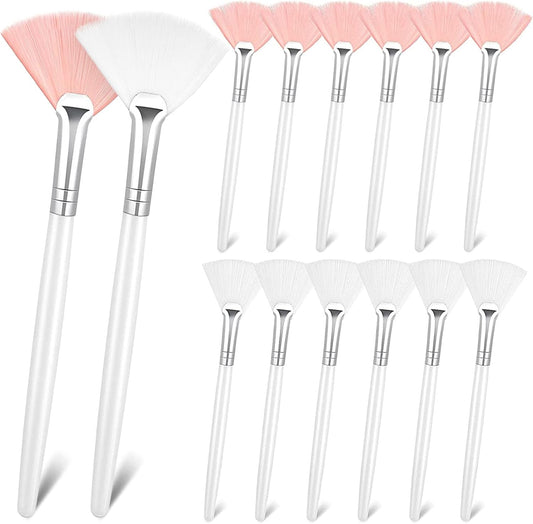 Patelai 14 Pieces Fan Brushes Applicator, Mask Brushes for Facial Makeup Tools for Face Cosmetic(White, Pink)