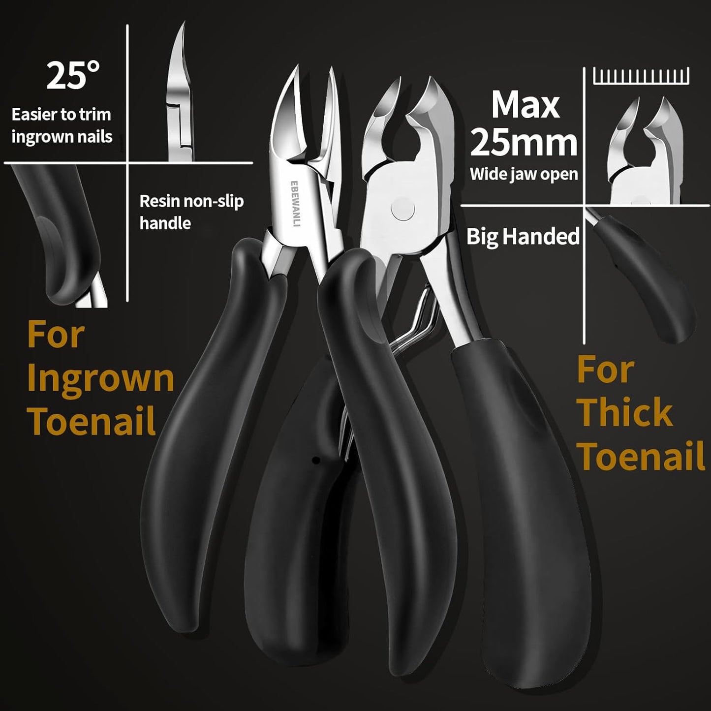 Toe Nail Kit, 7PCS Pedicure Tools for Feet, Heavy Duty Toenail Clippers for Thick Toenails or Ingrown Toenail Removal, Professional Nail Nippers Cutters with Non-Slip Handle for Seniors