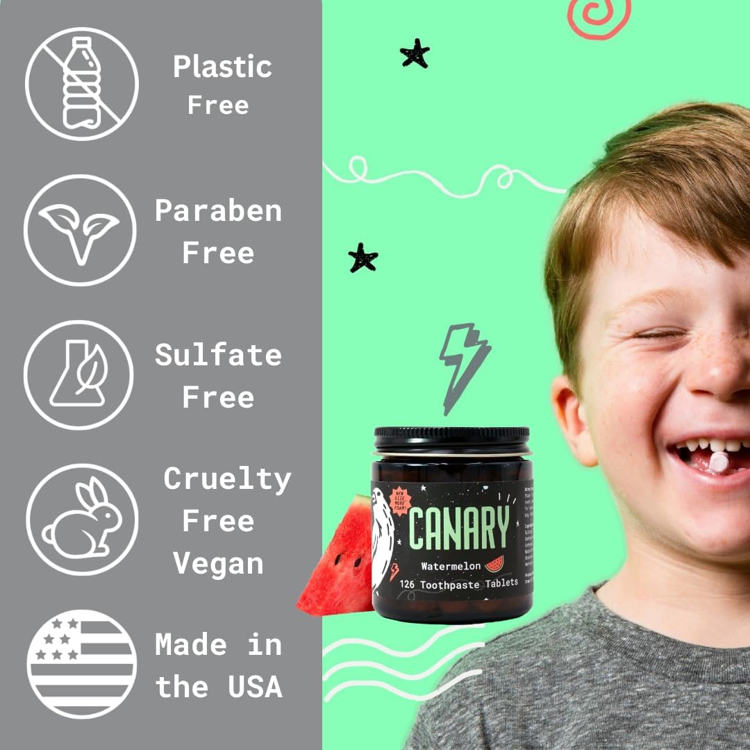 Canary Nano Hydroxyapatite Toothpaste Tablets Watermelon - Remineralizing, Fluoride Free, All Natural Tabs with Xylitol - Great for Kids, Plastic Free - 240 Count