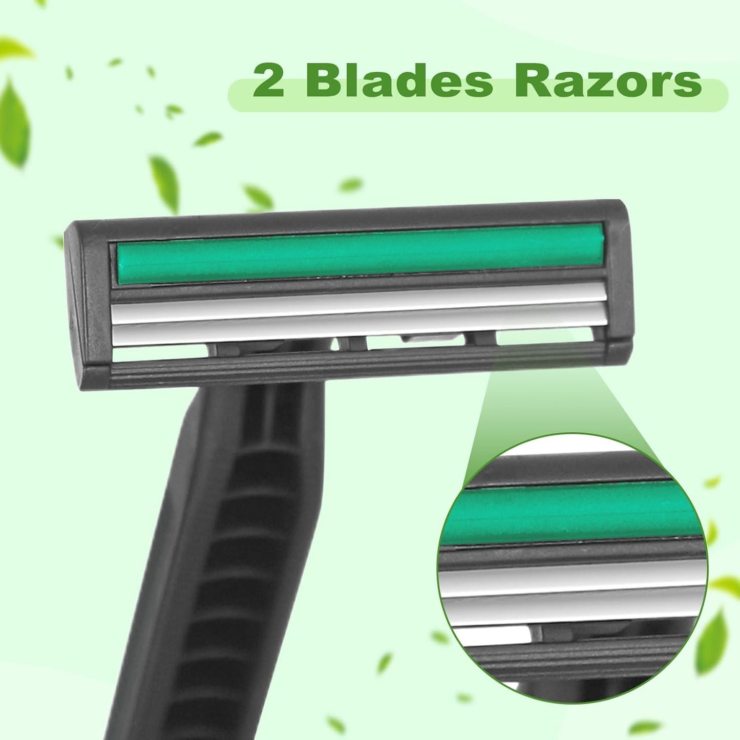 Disposable Twin Blade Razors in Bulk, Individually Wrapped - Clear Safety Cap, For Homeless, Hotel, Airbnb, Travel (pack of 50,black)