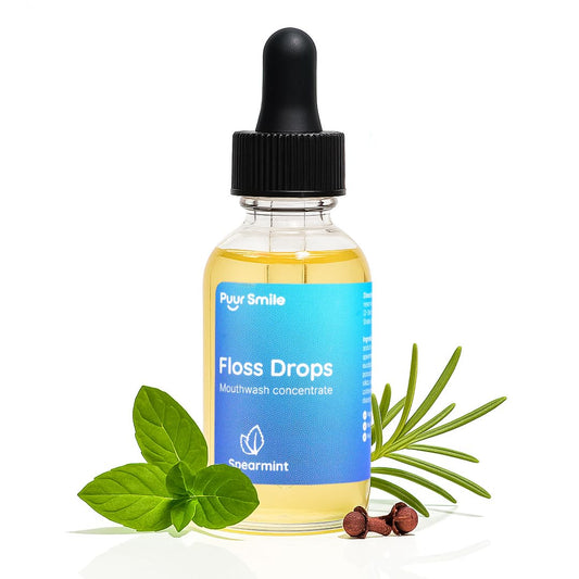 Concentrated Floss Drop Serum – 2oz Concentrated Mouth Wash to Use in Water Flosser | Natural Essentials Promotes Good Breath | Organic Spearmint Drop Supports Good Oral Health
