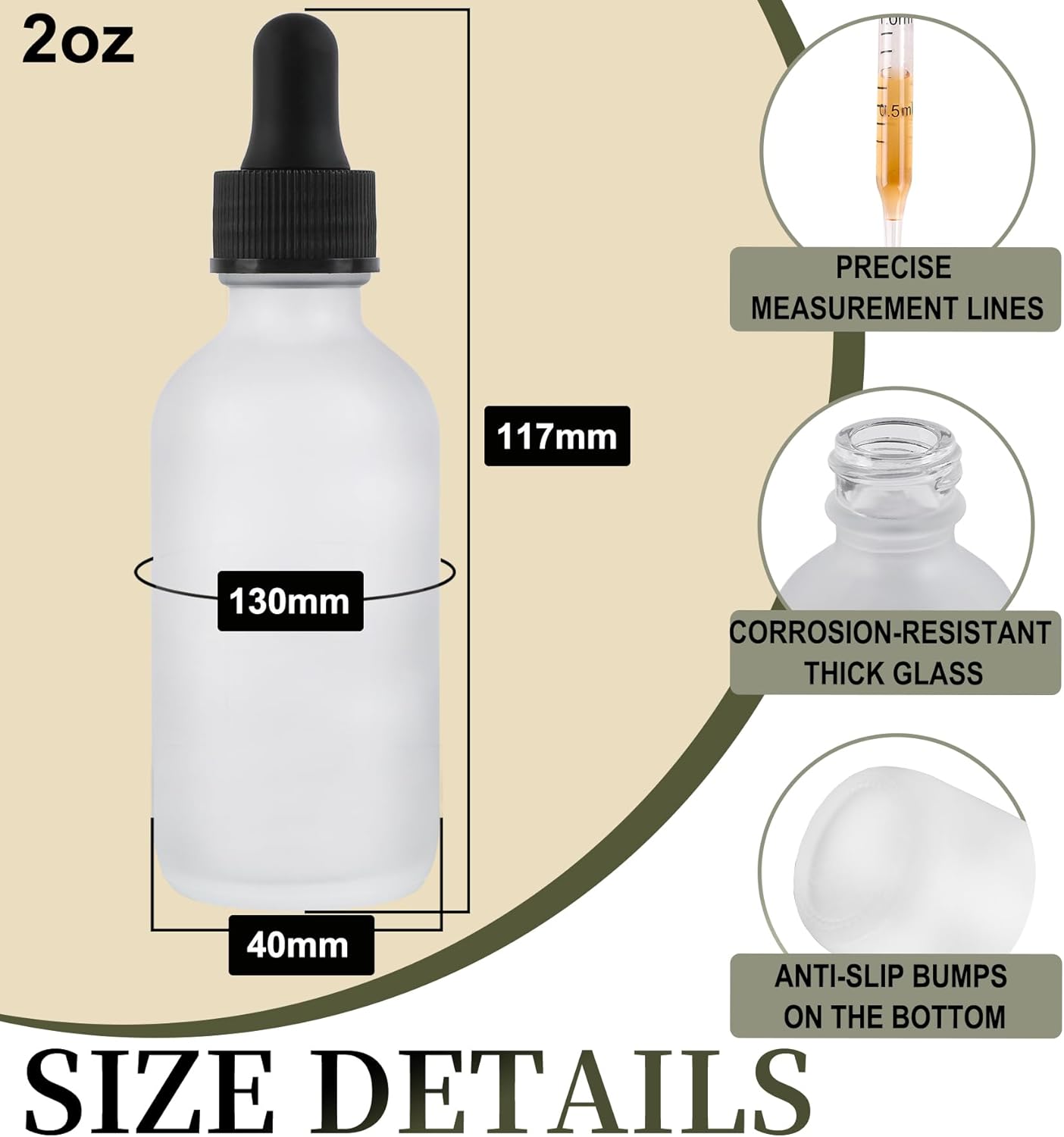 48 Pack, 2oz Glass Dropper Bottle, Preety Texture Tincture Bottles with Precise Scales Eye Droppe, for All Kinds Of Mixed Liquids,Leak-Proof Design for Easy Travel (Clear Frosted)