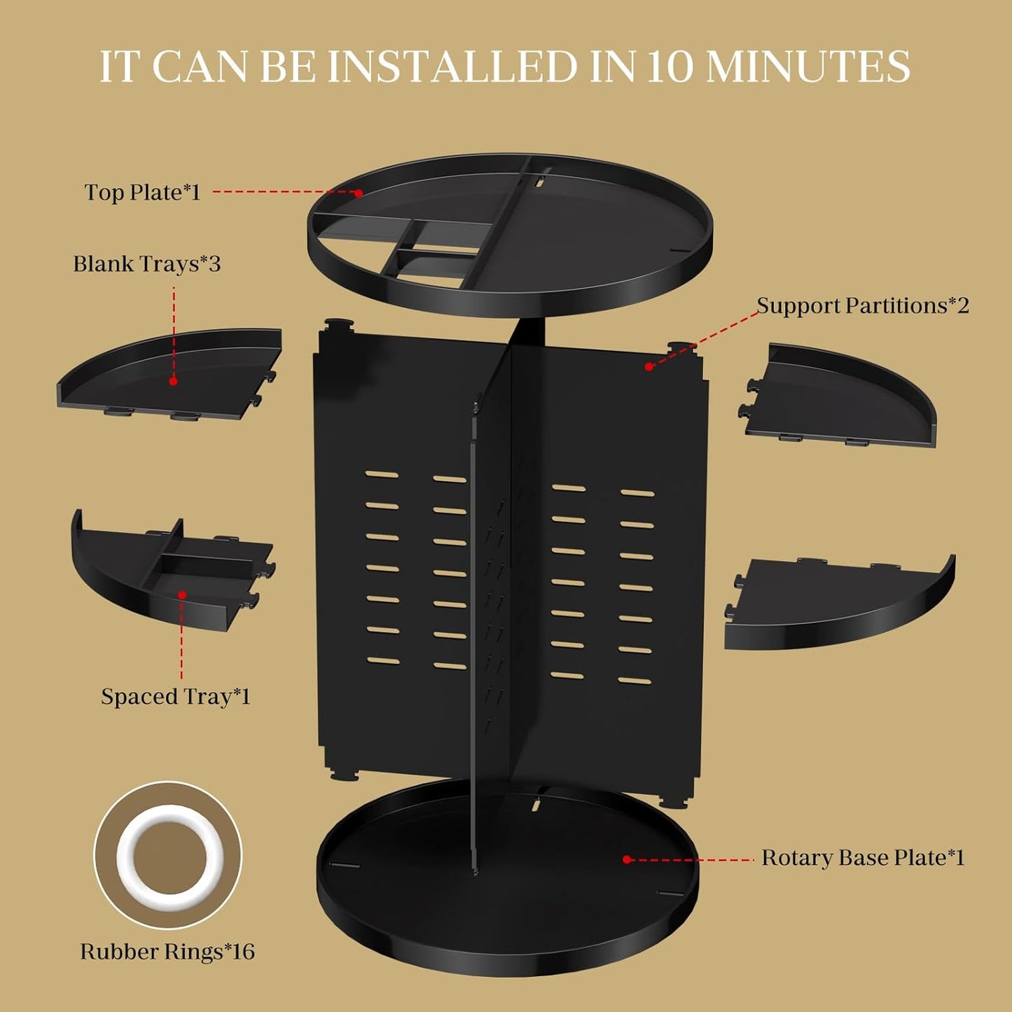 Makeup Organizer 360 rotating, Adjustable Skincare Organizers with Brush Holder, Cosmetics Display Cases for Vanity Bathroom Countertop Large Capacity Carousel Make up Caddy Shelf (Black)