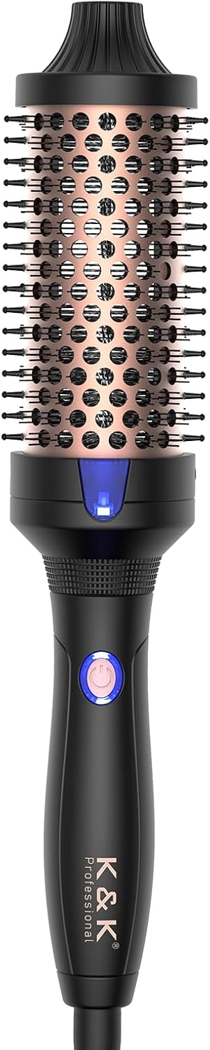 K&K 1.77 Inch Heated Curling Brush with Ceramic Tourmaline Ionic Technology for Volumizing and Loose Curls (Black)