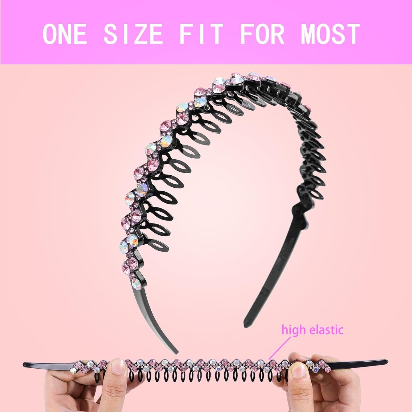 Rhinestone Headbands with Teeth Non Slip Tooth Comb Headband Sparkly Crystal Plastic Hairband High Elastic Hair Hoop Hair Accessories for Women Girls with 4PCS