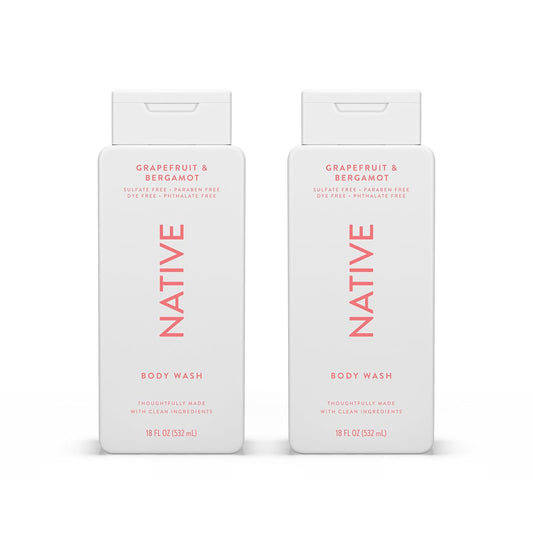 Native Body Wash Contains Naturally Derived Ingredients | For Women & Men, Sulfate, Paraben, & Dye Free Leaving Skin Soft and Hydrating | Grapefruit & Bergamot 18 oz - 2 Pk