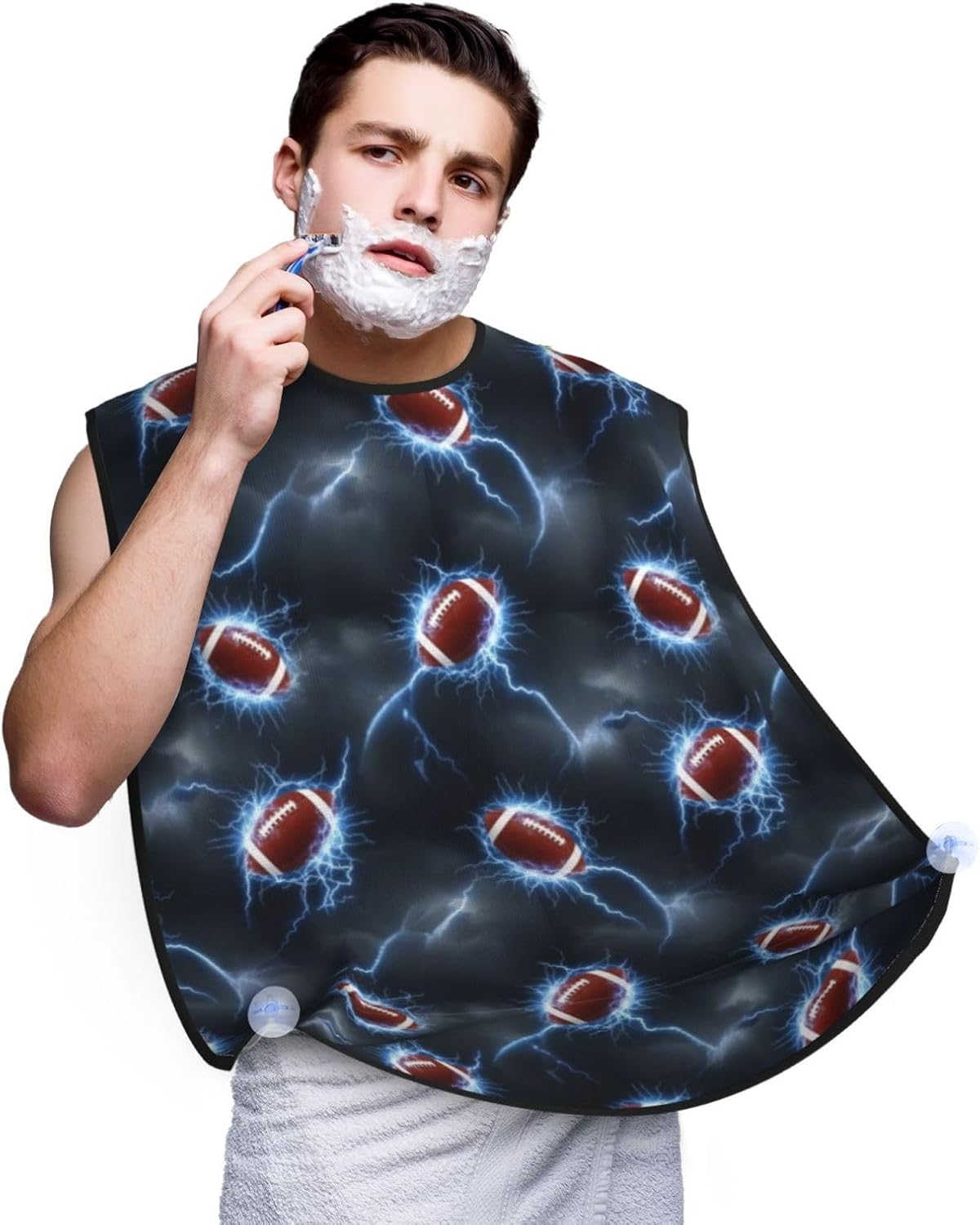 No-Slip Shaving Bib, Beard Grooming Apron with Strong Suction Cups, American Football 3D Print