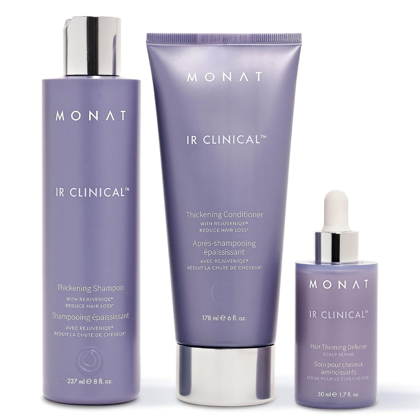 MONAT IR Clinical System – Complete Hair Care Restoration Kit with Thickening Shampoo, Conditioner & Thinning Defense Serum – Strengthens, Protects, & Revives Hair for Thicker, Fuller-Looking Results